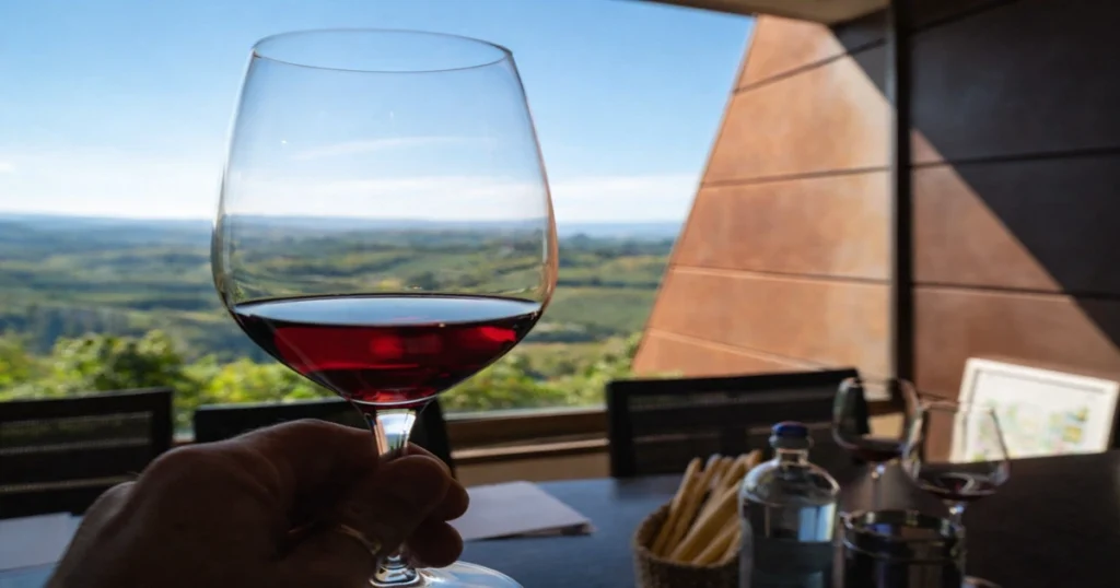 degustazione vino Ceretto Langhe panorama vigneti Piemonte