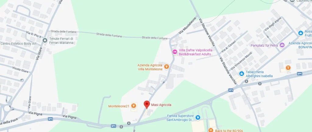 Mappa di Google con la posizione di Masi Agricola e Monteleone21 a Gargagnago di Sant'Ambrogio di Valpolicella, in provincia di Verona