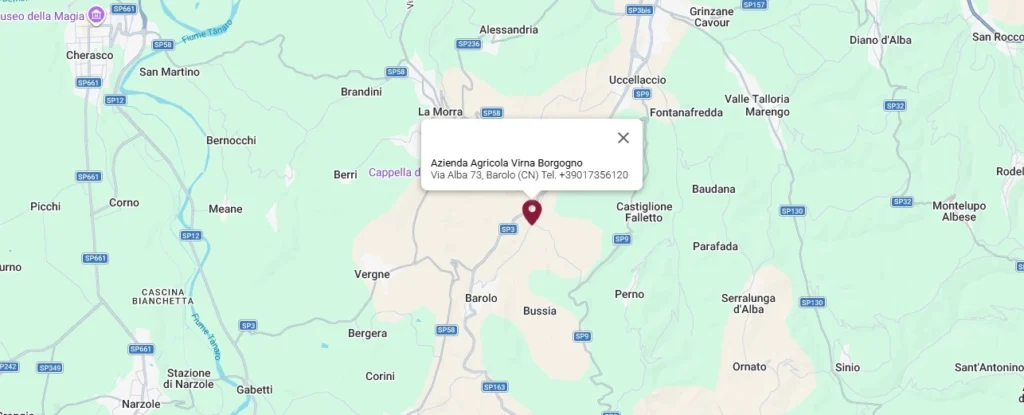  Mappa stradale con la posizione dell'Azienda Agricola Virna Borgogno in Via Alba 73 a Barolo, in provincia di Cuneo, nelle Langhe piemontesi