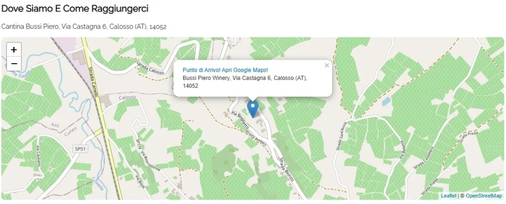 Mappa per raggiungere la Cantina Bussi Piero in Via Castagna 6 a Calosso, provincia di Asti, Piemonte