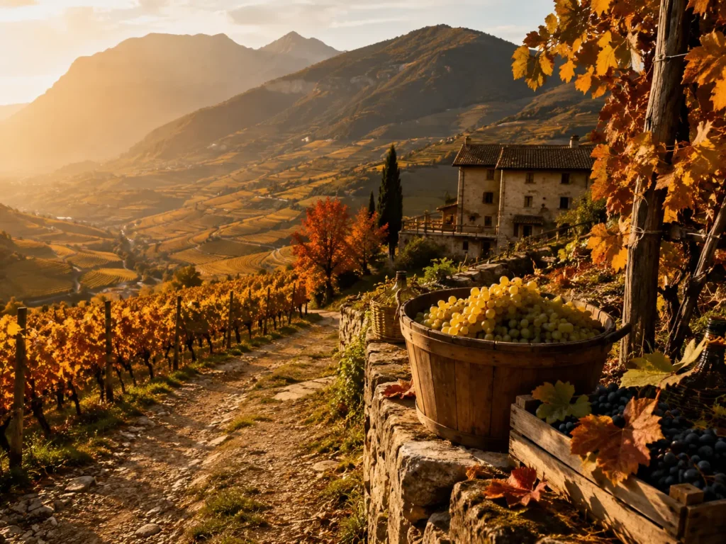 Vigneti in autunno in Trentino Alto Adige durante la stagione del vino