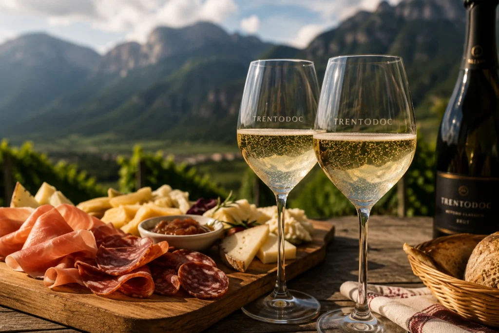 Degustazione di bollicine Trentodoc Metodo Classico servite con speck e formaggi di malga