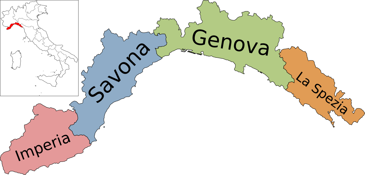 Mappa della Liguria con le province e i principali riferimenti geografici