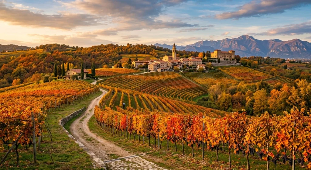 Vigneti della Franciacorta con i colori dell’autunno